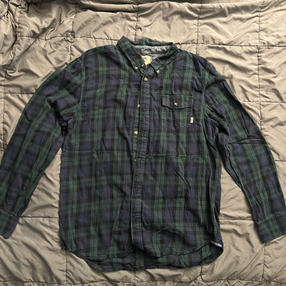 Men's Vans Blue and Green Flannel